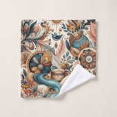 Bohemischer Mix aus aquamarinen, magentafarbenen,  Badhandtuch Set (Waschlappen)