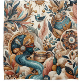 Bohemischer Mix aus aquamarinen, magentafarbenen,  Duschvorhang