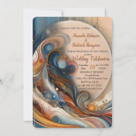 Bohemischer Mix aus aquamarinen, magentafarbenen,  Einladung