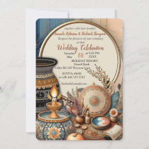 Bohemischer Mix aus aquamarinen, magentafarbenen,  Einladung