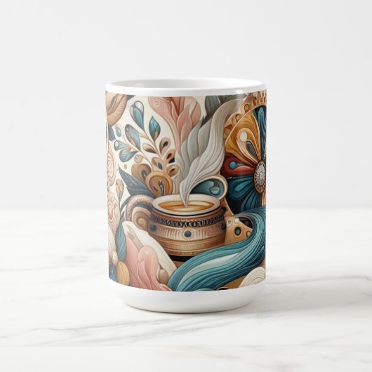 Bohemischer Mix aus aquamarinen, magentafarbenen, Kaffeetasse (Mittel)