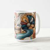 Bohemischer Mix aus aquamarinen, magentafarbenen, Kaffeetasse (VorderseiteRechts)