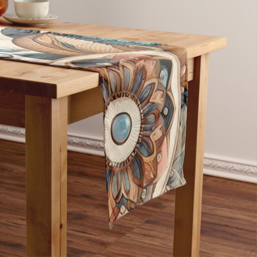 Bohemischer Mix aus aquamarinen, magentafarbenen,  Kurzer Tischläufer (Beispiel)