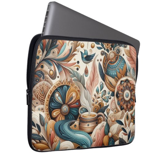 Bohemischer Mix aus aquamarinen, magentafarbenen, Laptopschutzhülle (Vorne Rechts)