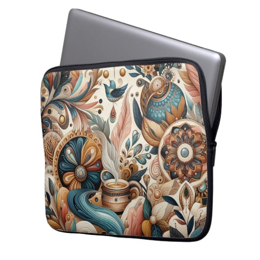 Bohemischer Mix aus aquamarinen, magentafarbenen, Laptopschutzhülle (Vorderseite Links)