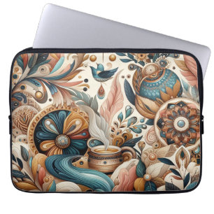 Bohemischer Mix aus aquamarinen, magentafarbenen,  Laptopschutzhülle