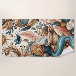 Bohemischer Mix aus aquamarinen, magentafarbenen,  Strandtuch