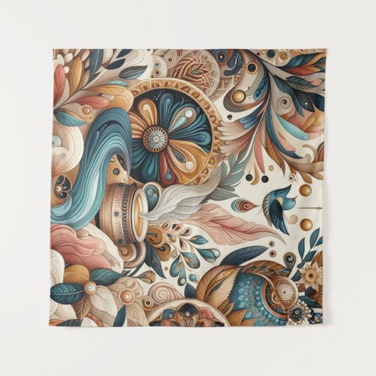 Bohemischer Mix aus aquamarinen, magentafarbenen,  Wandteppich (Vorderseite (Horizontal))