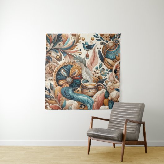 Bohemischer Mix aus aquamarinen, magentafarbenen,  Wandteppich (Beispiel)