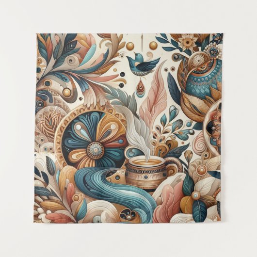 Bohemischer Mix aus aquamarinen, magentafarbenen, Wandteppich (Vorderseite)