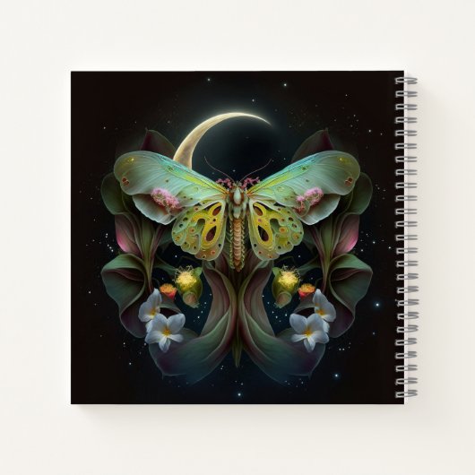 Bohemischer Moth Moon und Blume Notebook Notizblock (Rückseite)