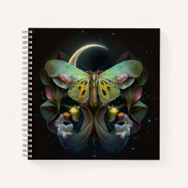 Bohemischer Moth Moon und Blume Notebook Notizblock