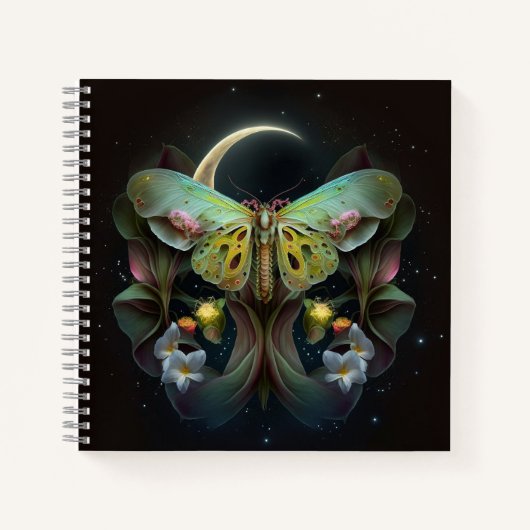 Bohemischer Moth Moon und Blume Notebook Notizblock (Vorderseite)