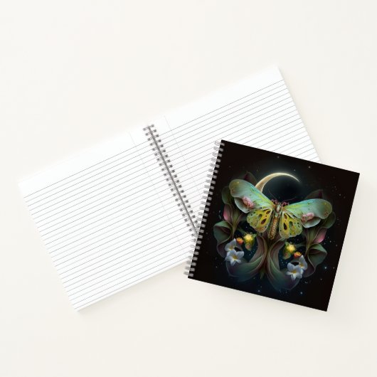 Bohemischer Moth Moon und Blume Notebook Notizblock (Innenseite)