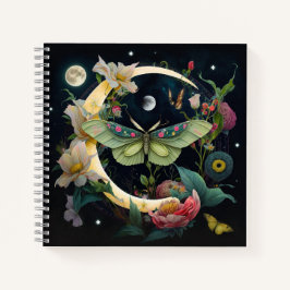 Bohemischer Moth Moon und Blume Notizblock