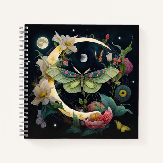 Bohemischer Moth Moon und Blume Notizblock (Vorderseite)
