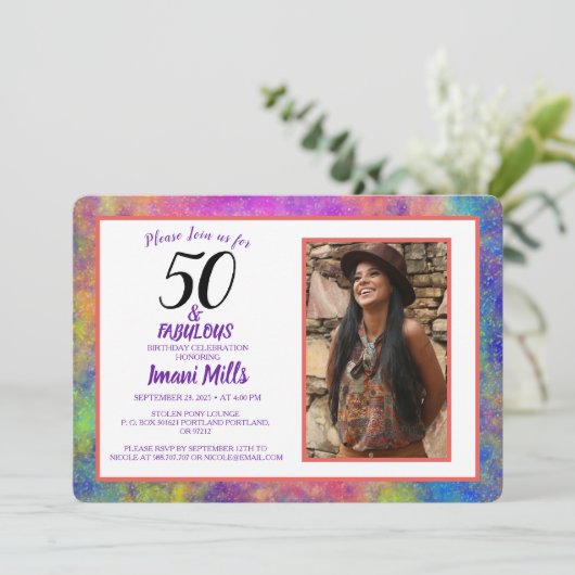 Bohemischer Nebel Art 50 und fabelhafter Geburtsta Einladung (Stehend Vorderseite)