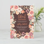 Bohemischer orangefarbener Fall Sweet 16 Einladung (Stehend Vorderseite)