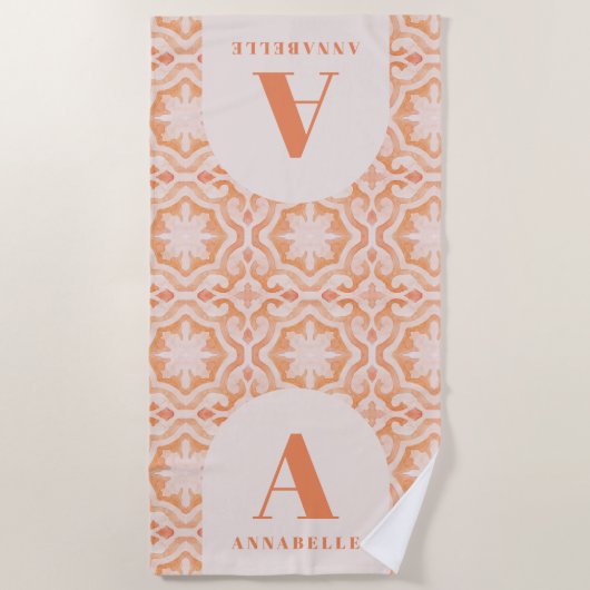 Bohemischer Pastellrosa Strandtuch (Vorderseite)