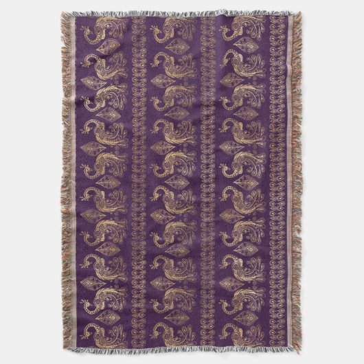 Bohemischer Pfau lila und goldgelb Decke (Vorderseite Vertikal)