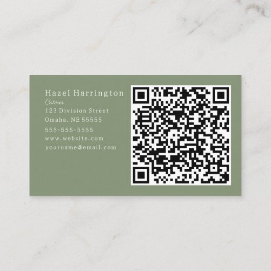 Bohemischer QR Code Business Card Sage Green Triba Visitenkarte (Rückseite)