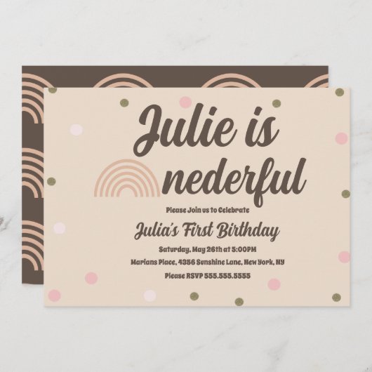 Bohemischer Regenbogen Erster Geburtstag Einziger Einladung (Vorne/Hinten)