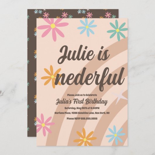 Bohemischer Regenbogen Erster Geburtstag Onederful Einladung (Vorne/Hinten)