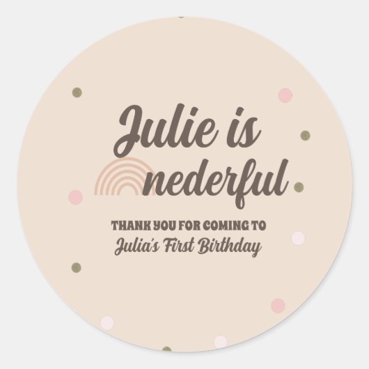 Bohemischer Regenbogen Erster Geburtstag Onederful Runder Aufkleber (Vorderseite)