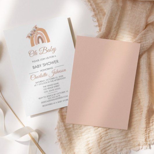 Bohemischer Regenbogen Pink Pastel Babydusche Einladung