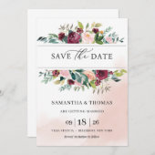 Bohemischer Rosa-Bordeaux-Blumenzauber Einladung (Vorne/Hinten)