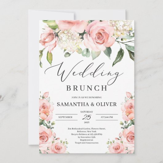 Bohemischer rosa Pfirsichblütenbrunch Einladung (Vorderseite)