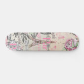Bohemischer rosa schwarzer Blumenturm paris Eiffel Skateboard (Horizontal)