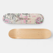 Bohemischer rosa schwarzer Blumenturm paris Eiffel Skateboard (Horizontal)