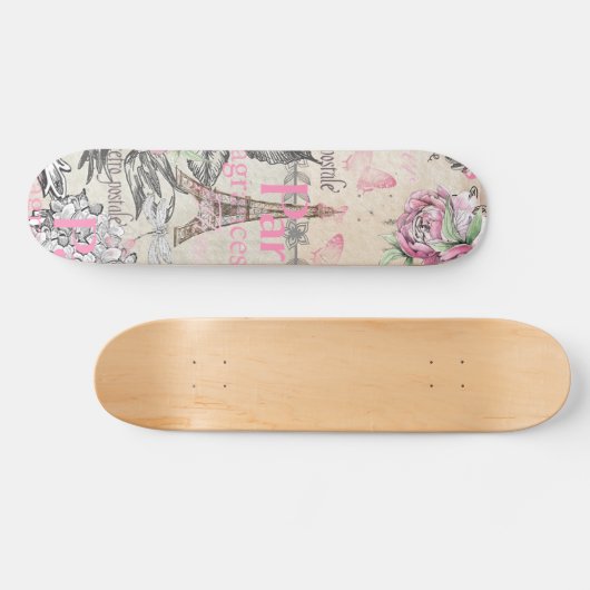 Bohemischer rosa schwarzer Blumenturm paris Eiffel Skateboard (Horizontal)