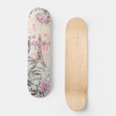 Bohemischer rosa schwarzer Blumenturm paris Eiffel Skateboard (Vorderseite)