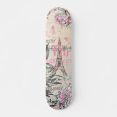 Bohemischer rosa schwarzer Blumenturm paris Eiffel Skateboard (Vorne)
