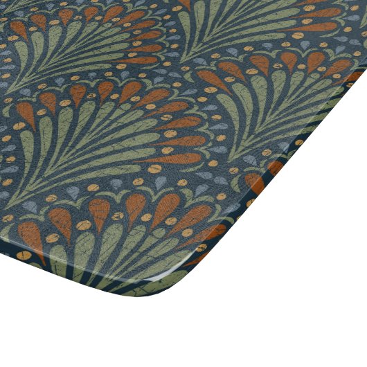 Bohemischer Scallops-Fächer, Olive, Rost, Navy Blu Schneidebrett (Ecke)