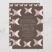 Bohemischer Schmetterling Pastel Pink zum Geburtst Einladung (Vorne/Hinten)