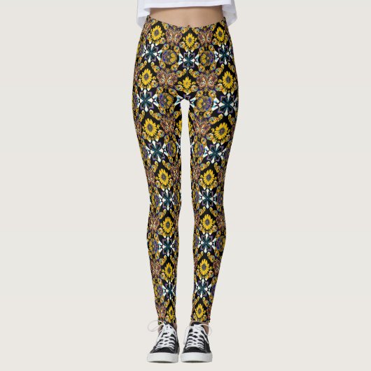Bohemischer Schmetterling und Sonnenblumenmuster a Leggings (Vorderseite)