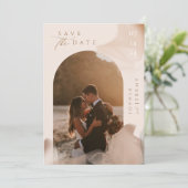 Bohemischer Soft Natural Foto Arch Save the Date Einladung (Stehend Vorderseite)