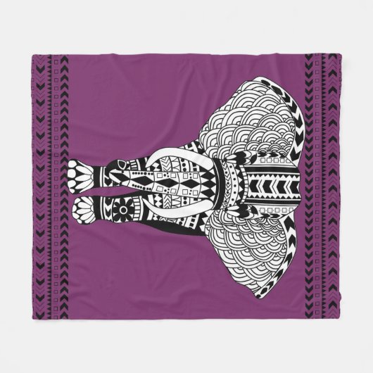 Bohemischer Stammes- Geo Elefant Fleecedecke (Vorderseite (Horizontal))