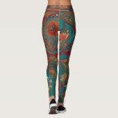 Bohemischer Stil Emerald & Ruby Feather Print Leggings (Rückseite)