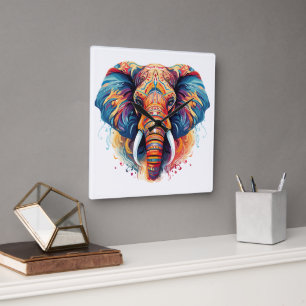 Bohemischer Stilelephant Quadratische Wanduhr