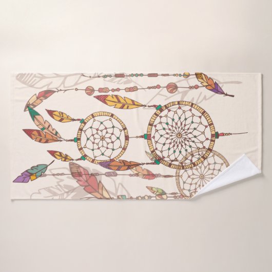Bohemischer Traumfänger mit Perlen und Federn, se Badehandtuch (Badehandtuch)