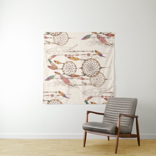 Bohemischer Traumfänger mit Perlen und Federn, se Wandteppich (Beispiel (Horizontal))