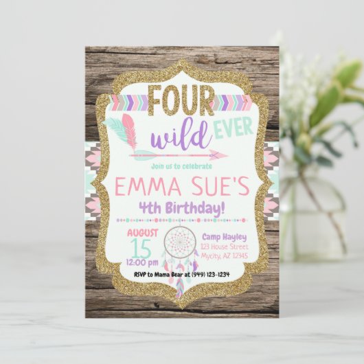 Bohemischer Tribal Dreamcatcher Vier Ever Wild Einladung (Stehend Vorderseite)