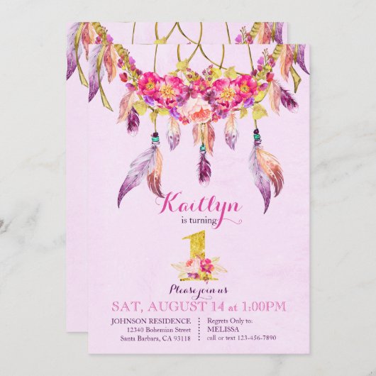 Bohemischer Ureinwohner-Traum-Fänger-Geburtstag Einladung (Vorne/Hinten)