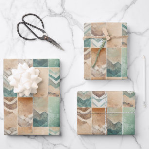 Bohemischer Vintager geometrischer Türkismuster Geschenkpapier Set