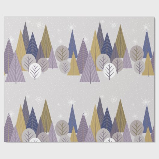 Bohemischer Wald grau und blau, Weihnachten Geschenkpapier (Flach)