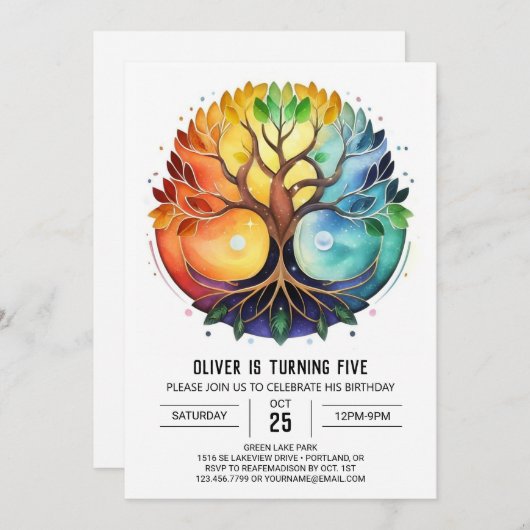 Bohemischer Wasserbaum zum Geburtstag Einladung (Vorne/Hinten)